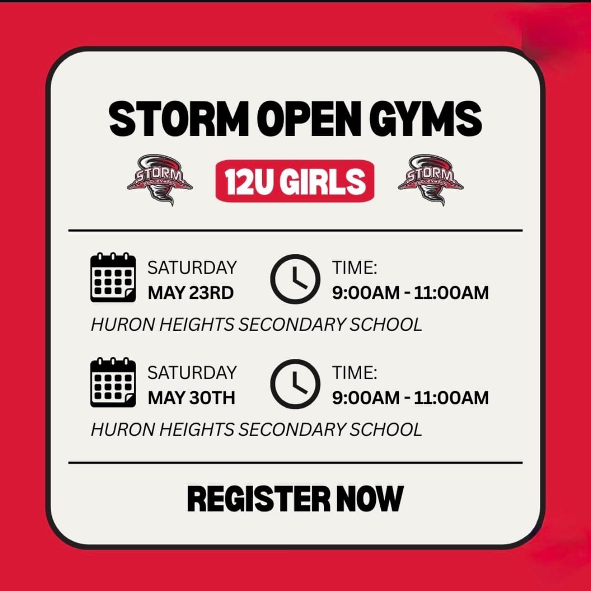 Storm 12U Girls Open Gym flyer