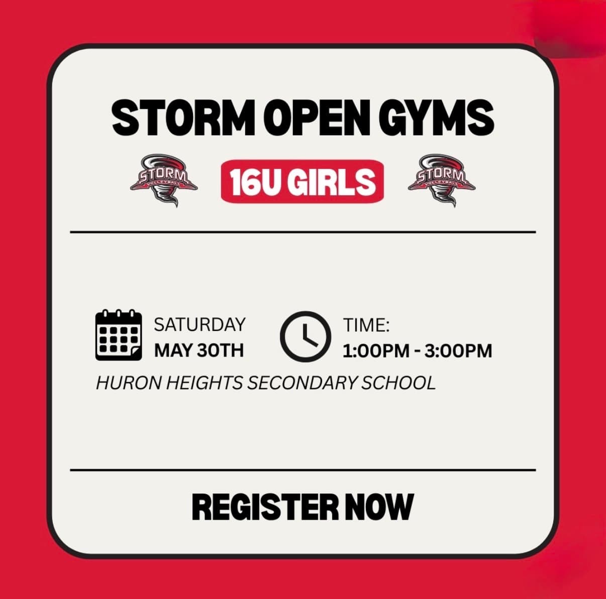 Storm 16U Girls Open Gym flyer
