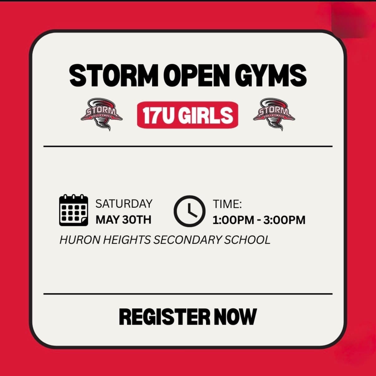 Storm 17U Girls Open Gym flyer