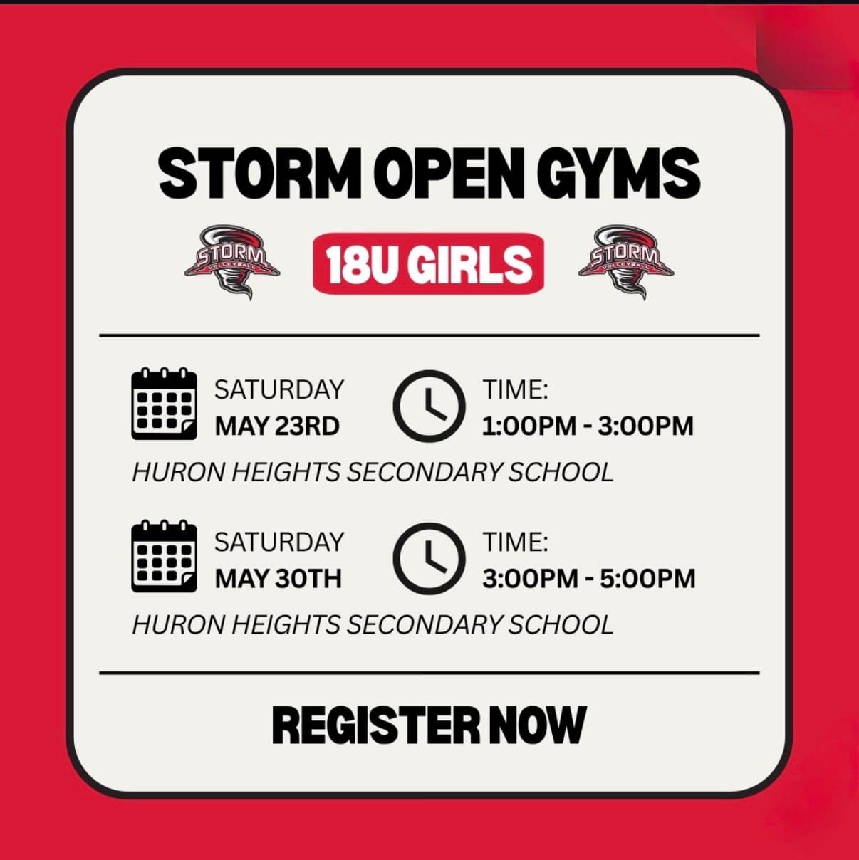 Storm 18U Girls Open Gym flyer