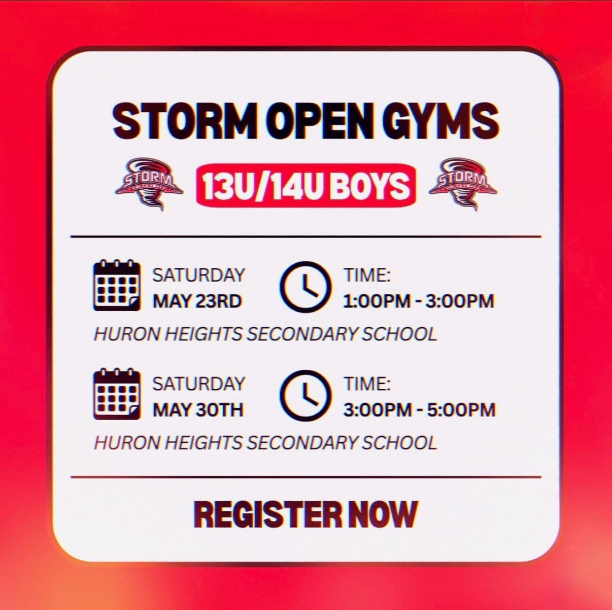 Storm 13U Boys Open Gym flyer