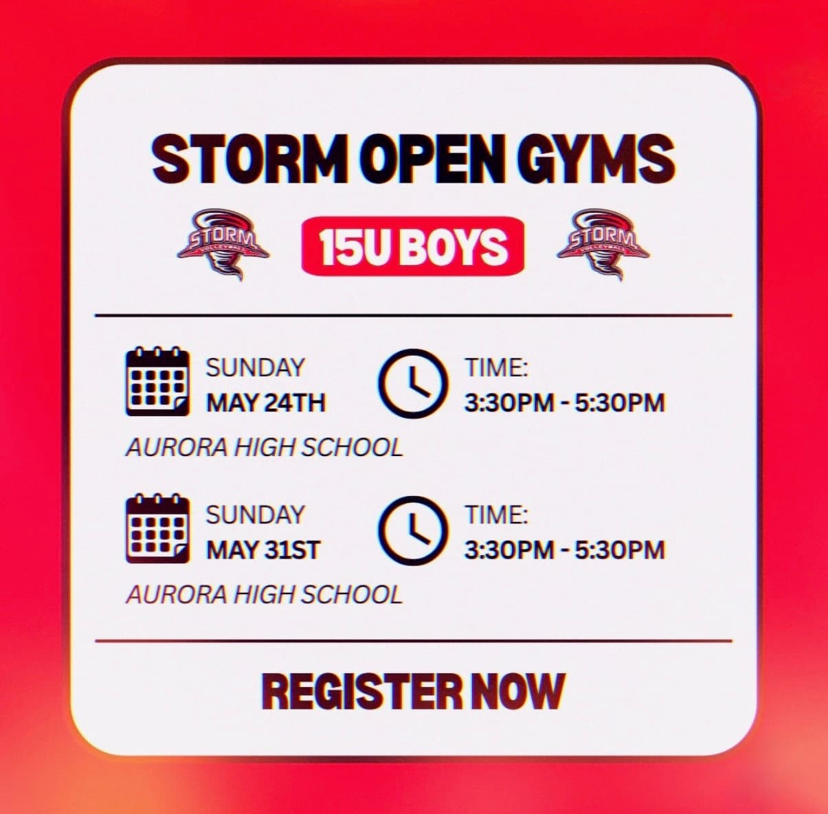 Storm 15U Boys Open Gym flyer