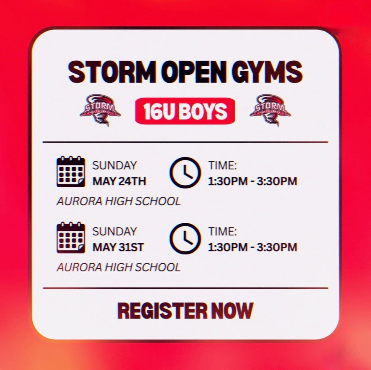 Storm 16U Boys Open Gym flyer