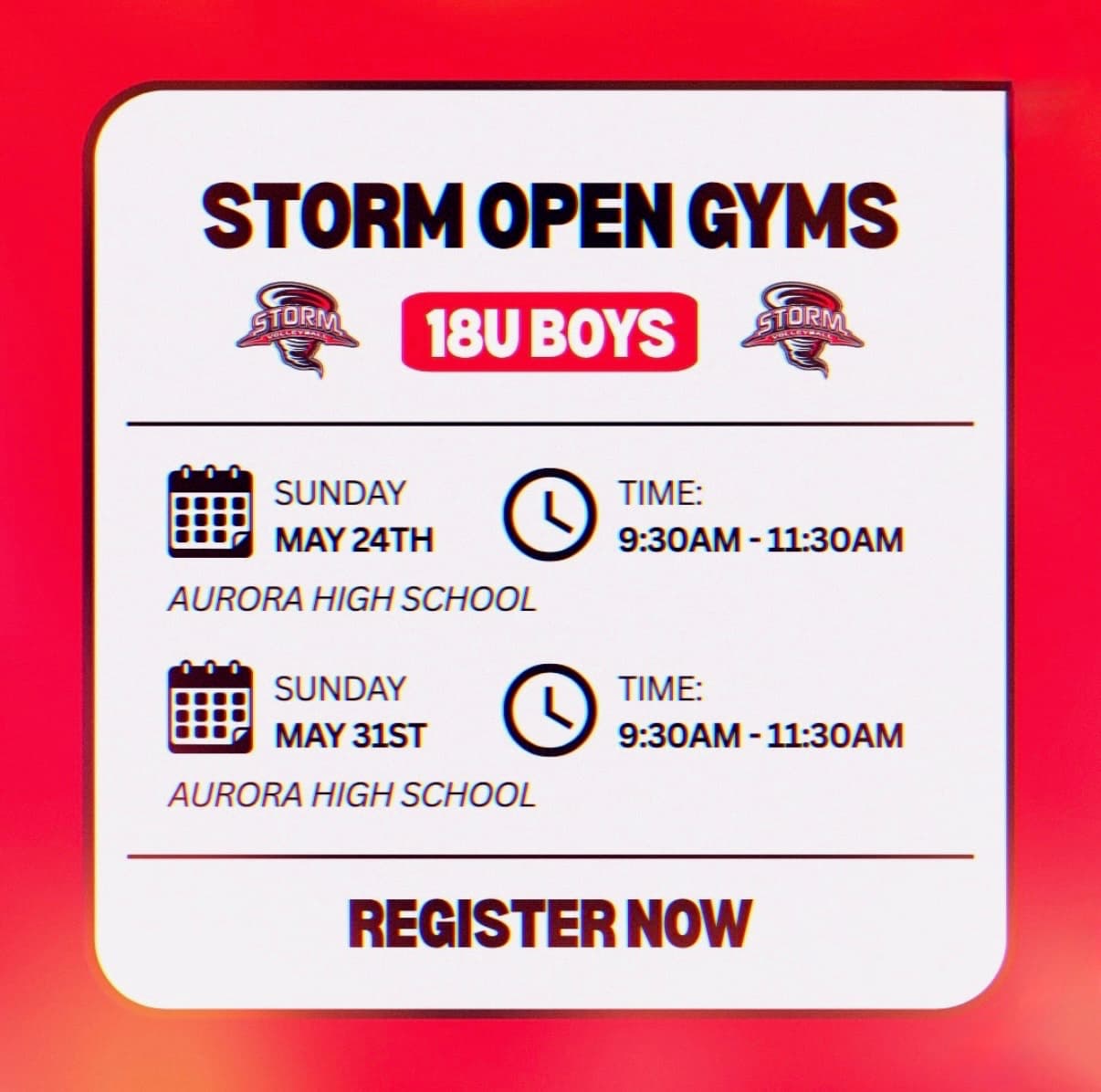 Storm 18U Boys Open Gym flyer