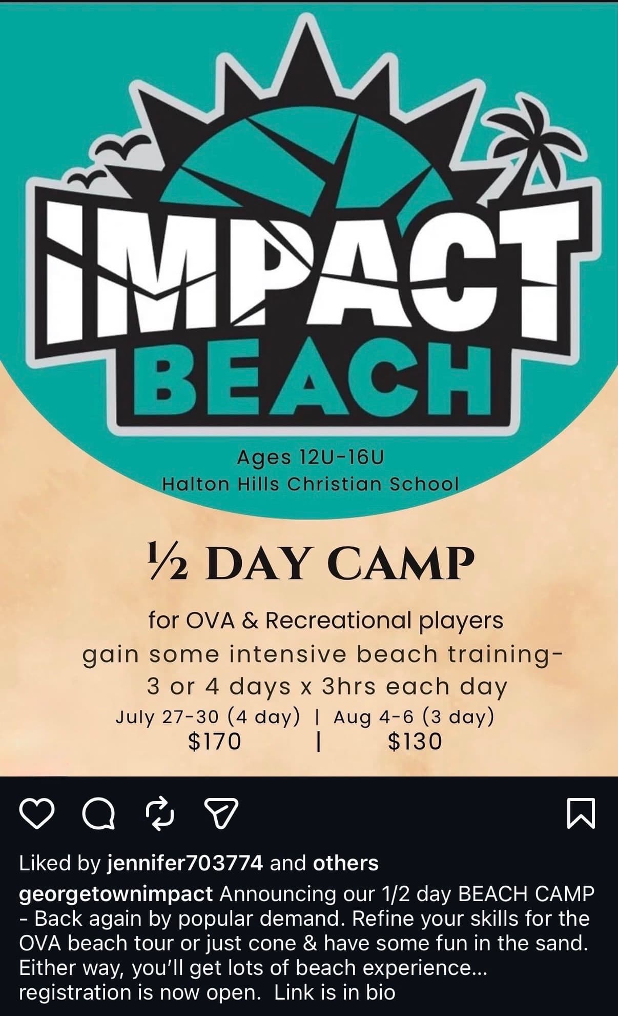 Georgetown Impact Beach Half Day Camp 12U-16U (4-day) flyer