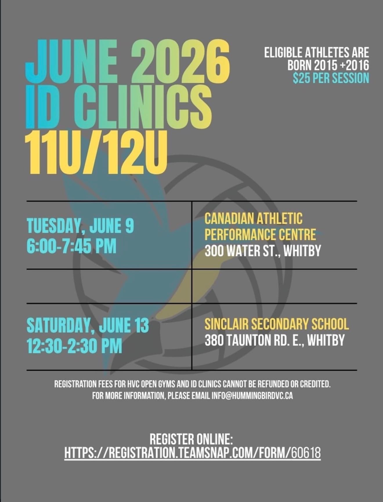 June 2026 ID Clinic - 11U/12U Session 2 flyer