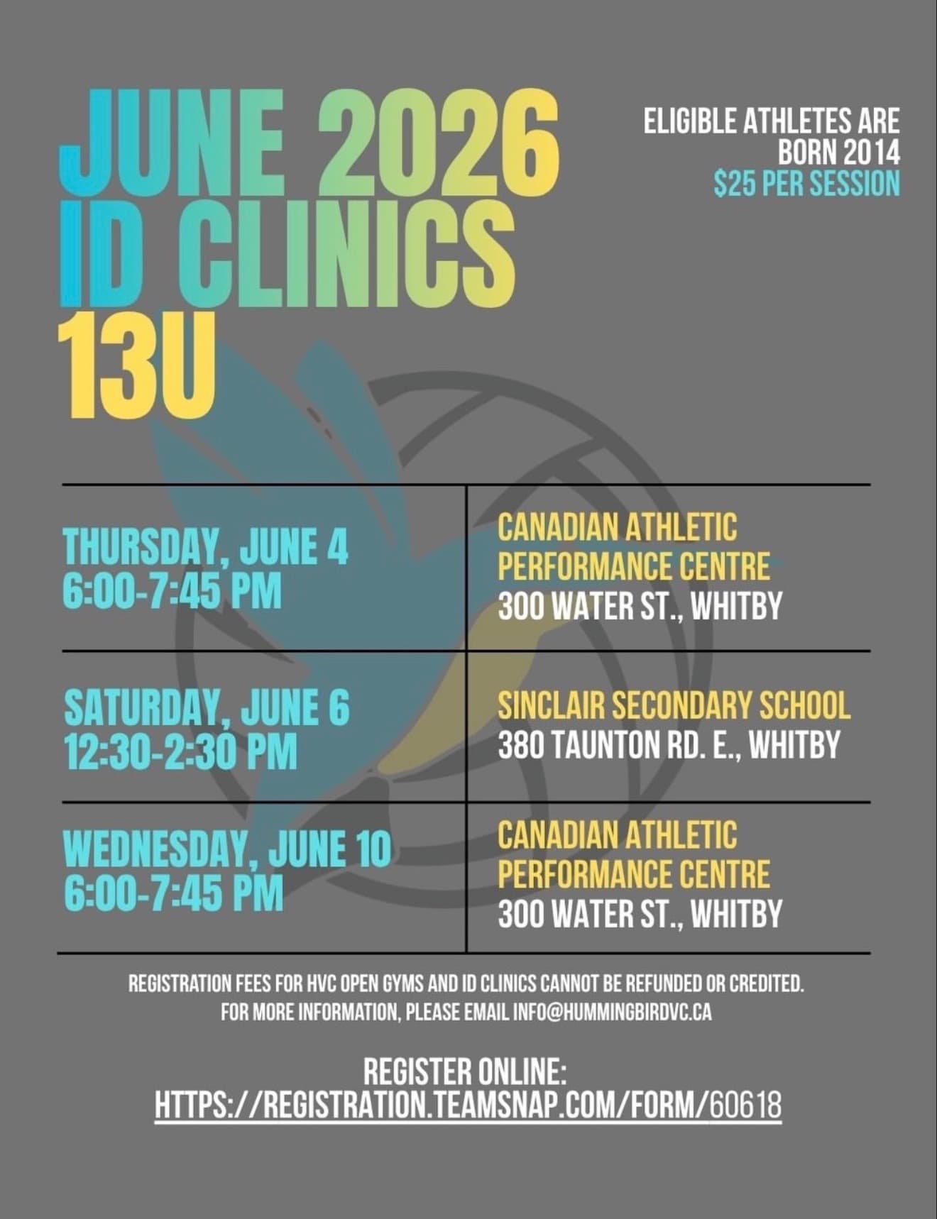 June 2026 ID Clinic - 13U Session 3 flyer