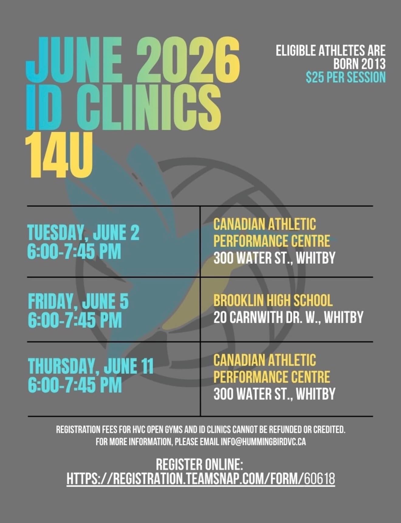 June 2026 ID Clinic - 14U Session 2 flyer