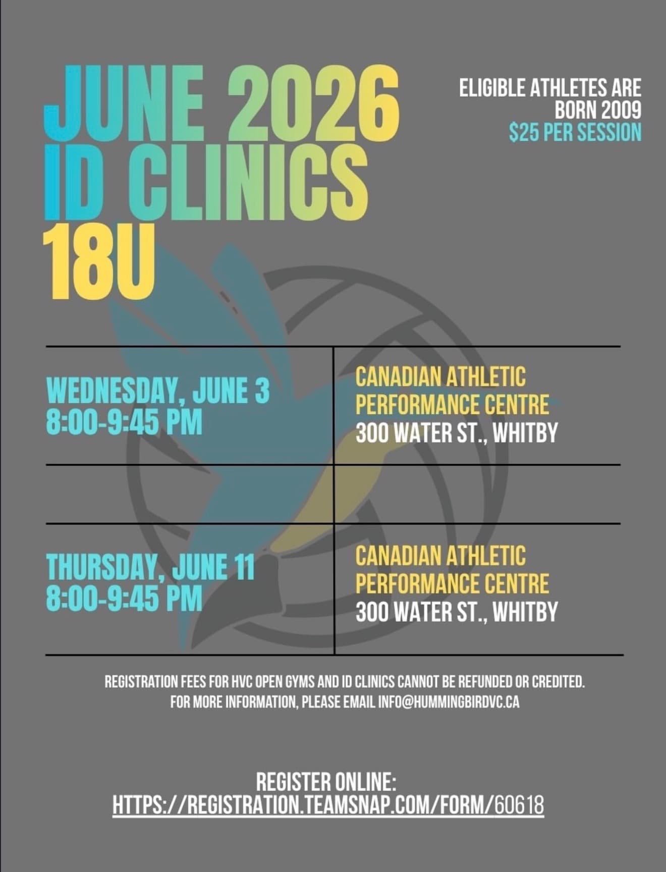 June 2026 ID Clinic - 18U Session 1 flyer