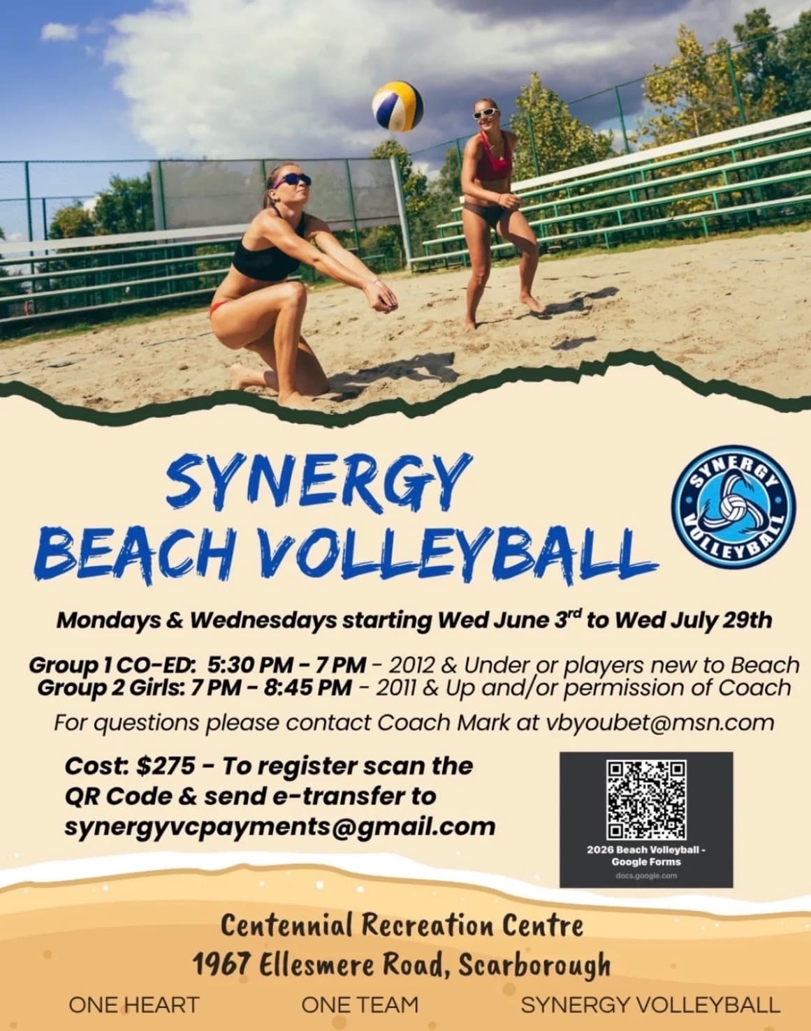 Synergy Beach Volleyball - Group 1 (Co-ed) flyer