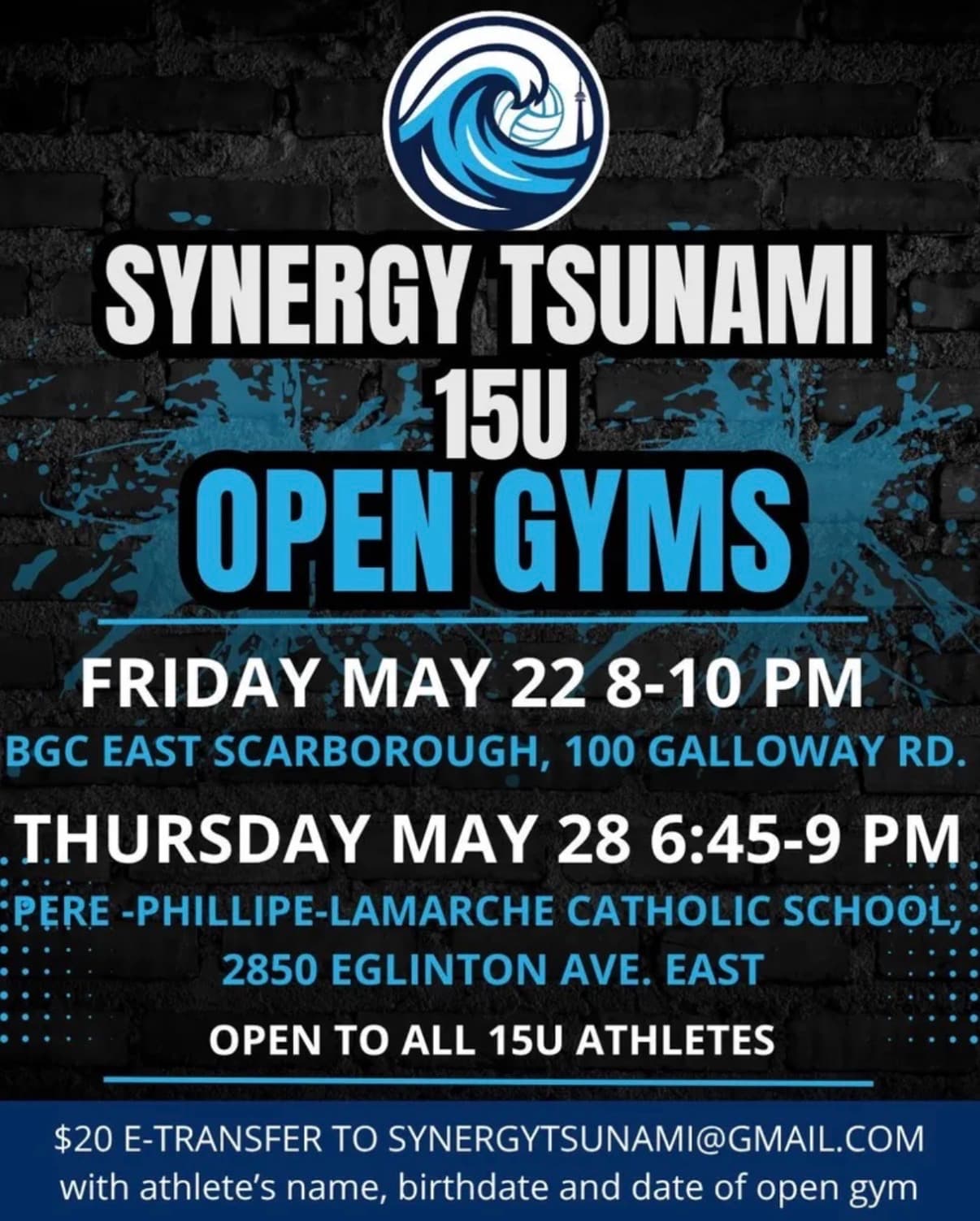 Synergy Tsunami 15U Open Gym - May 28 flyer