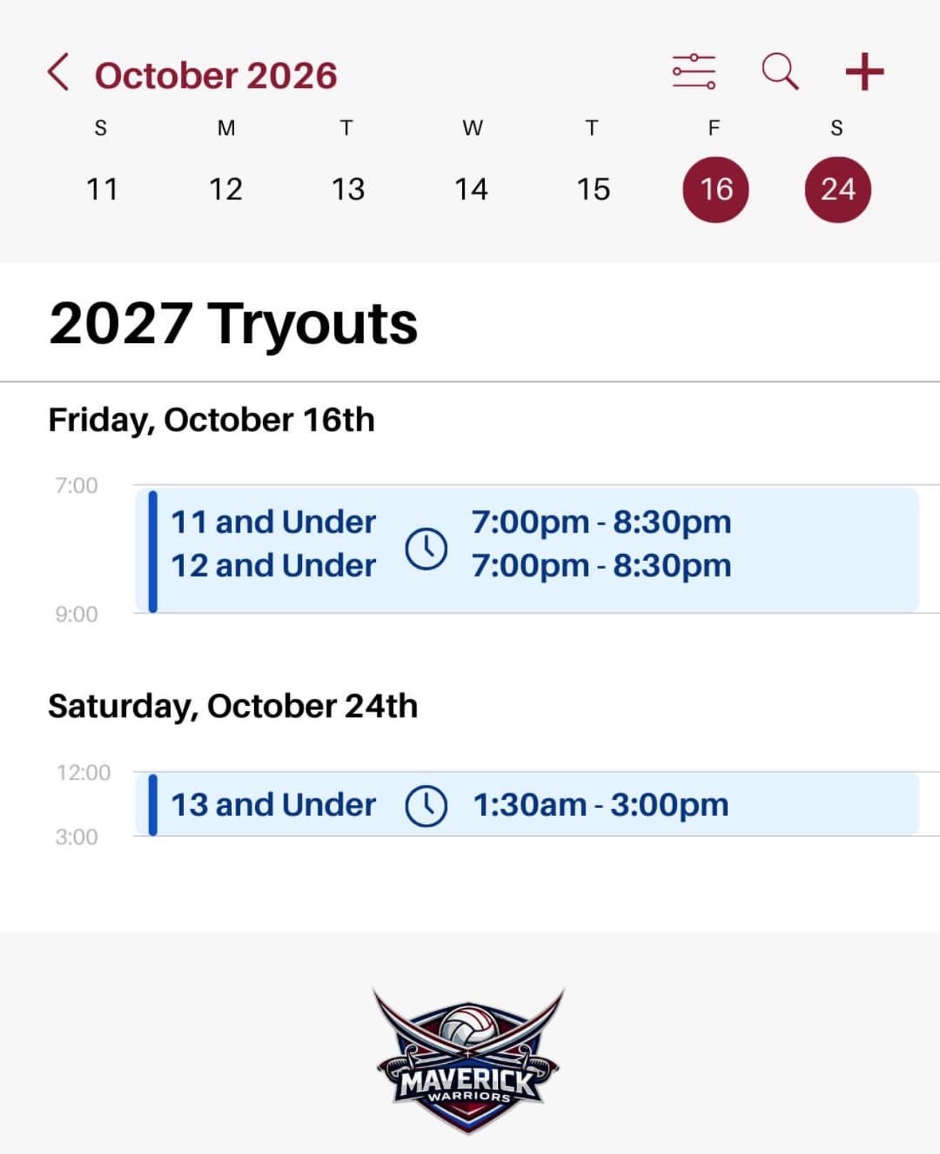 2027 Tryouts (Oct) - 12U flyer