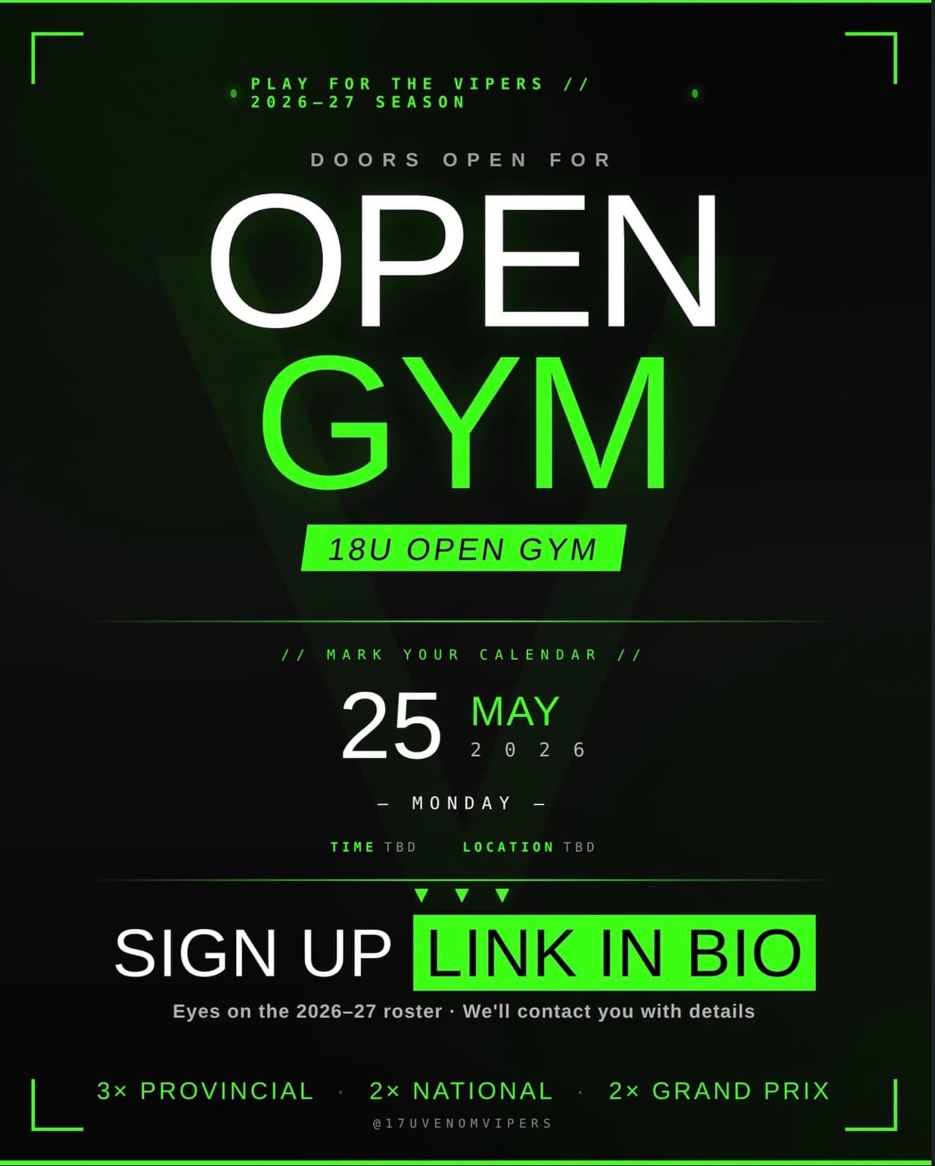 18U Girls Open Gym (Vipers) flyer