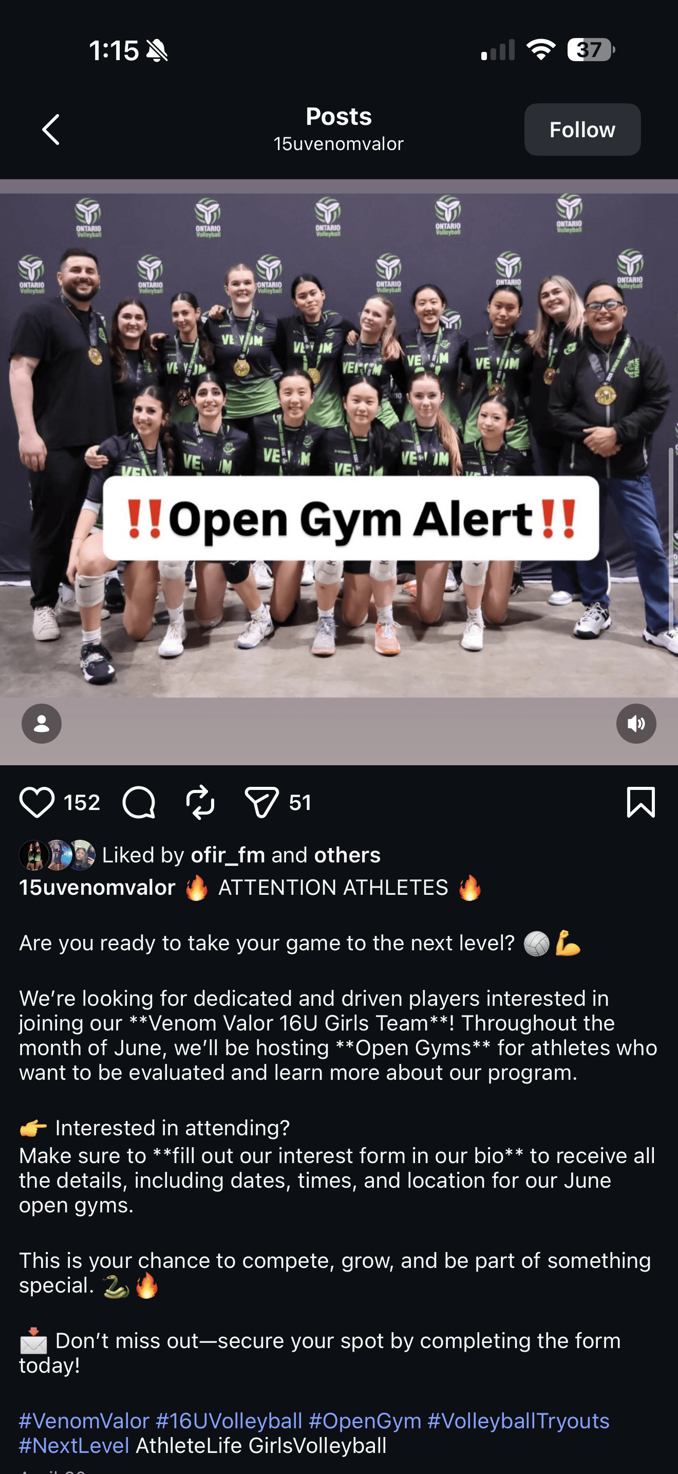16U Girls Open Gym (Valor) — June (date approx.) flyer
