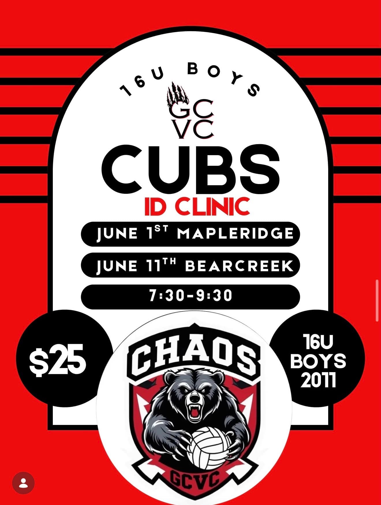 U16 Boys Cubs ID Clinic (Chaos) flyer