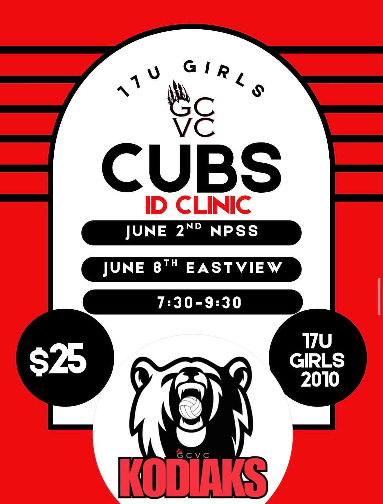 U17 Girls Cubs ID Clinic (Kodiaks) flyer