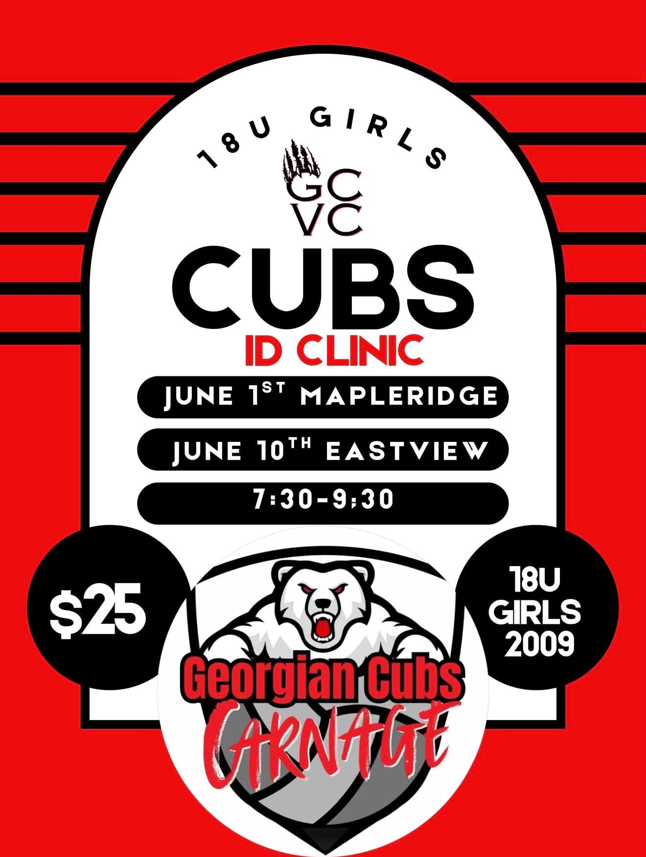 U18 Girls Cubs ID Clinic (Carnage) flyer