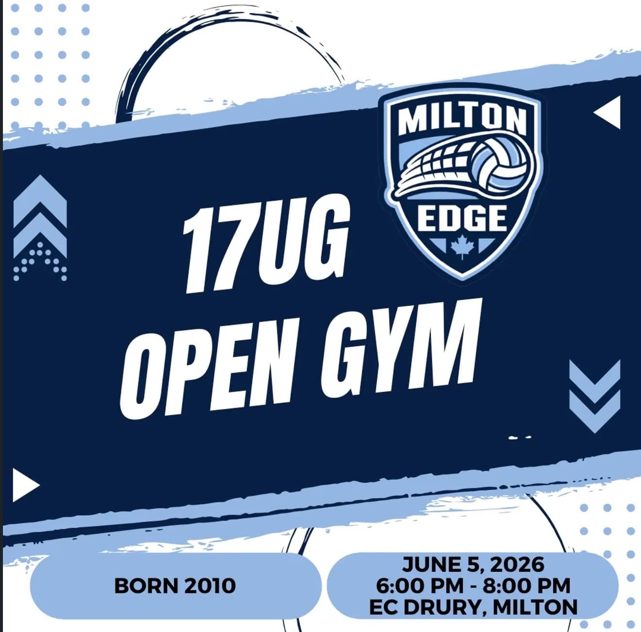 U17 Girls Milton Edge Open Gym flyer