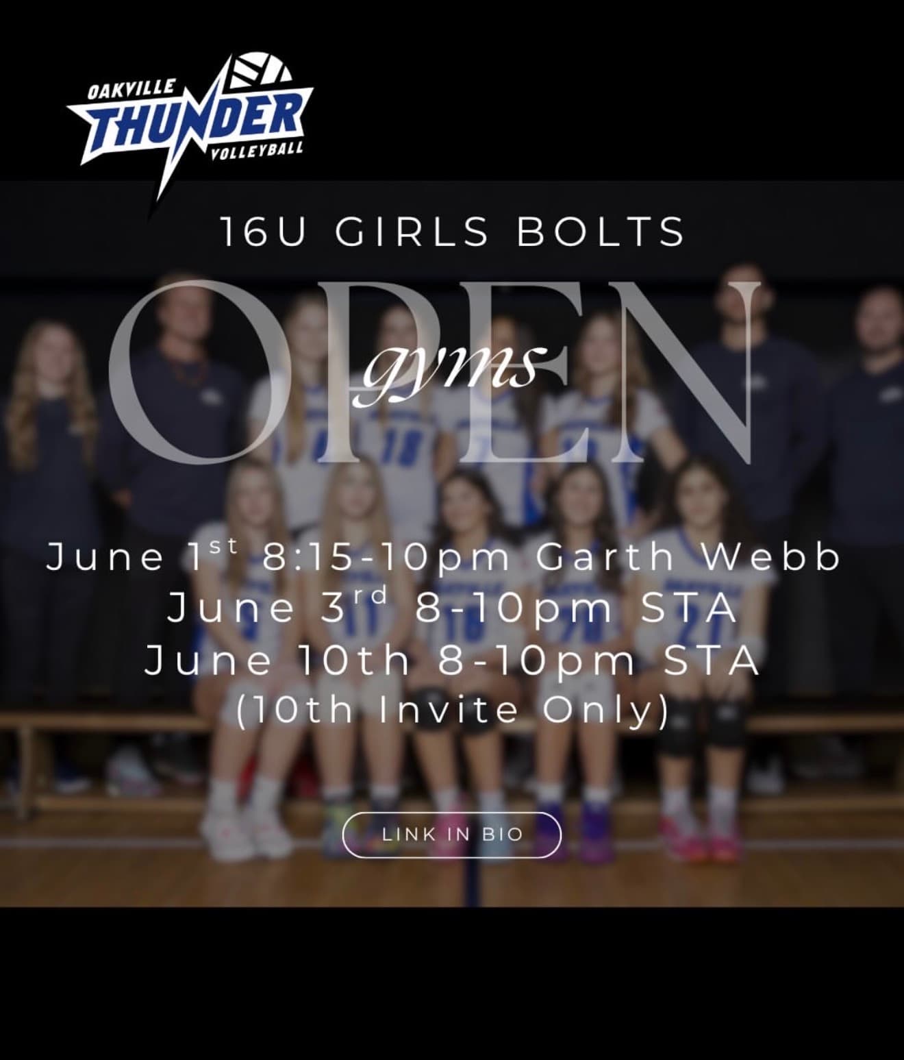 U16 Girls Bolts Open Gyms flyer