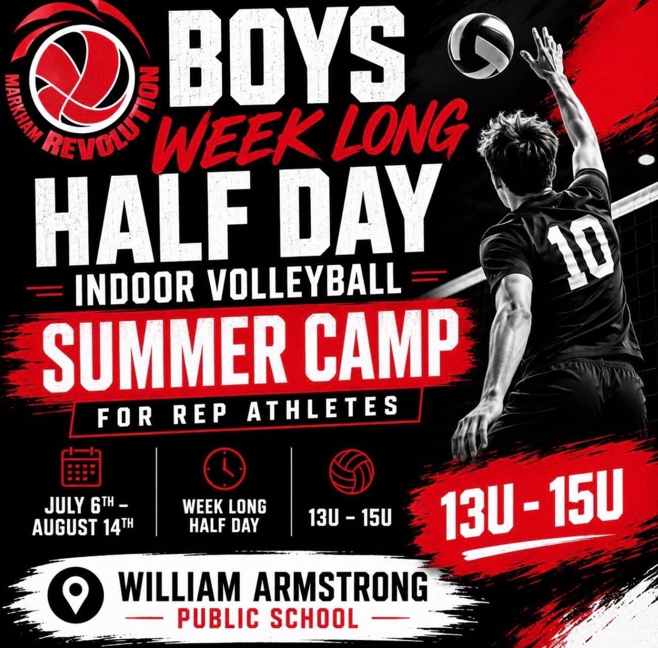 U14 Boys Week-Long Half-Day Indoor Volleyball Summer Camp flyer
