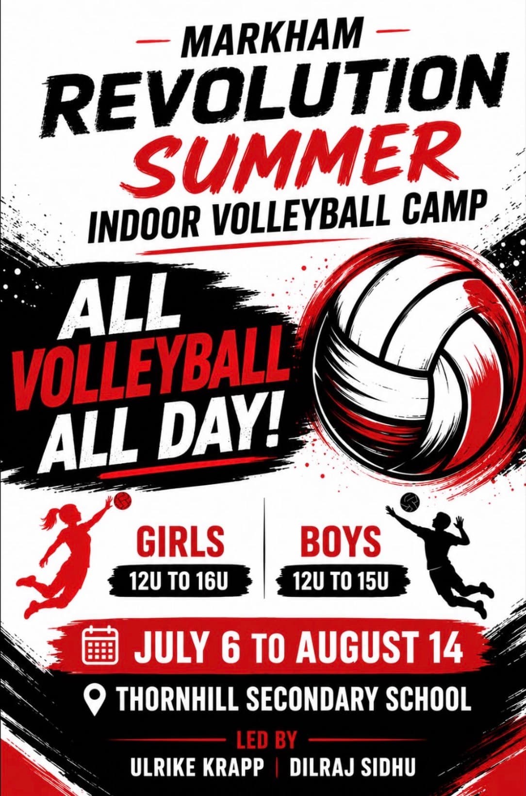 U14 Boys All-Day Indoor Volleyball Summer Camp flyer