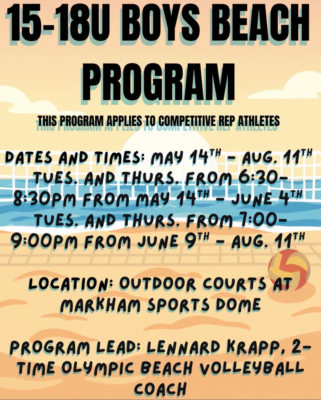 U18 Boys Beach Program - Competitive Rep (Tue/Thu) flyer