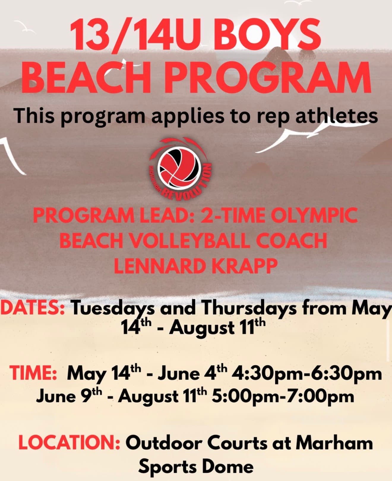 U14 Boys Beach Program - Rep (Tue/Thu) flyer