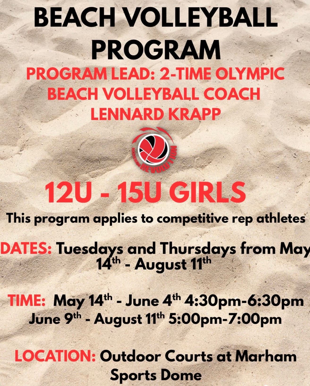 U12 Girls Beach Volleyball Program - Competitive Rep (Tue/Thu) flyer
