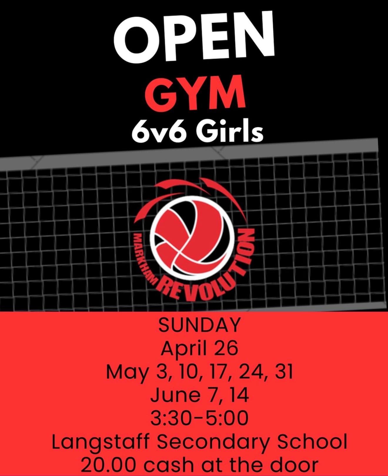 U12 Girls 6v6 Open Gym (born 2014) flyer
