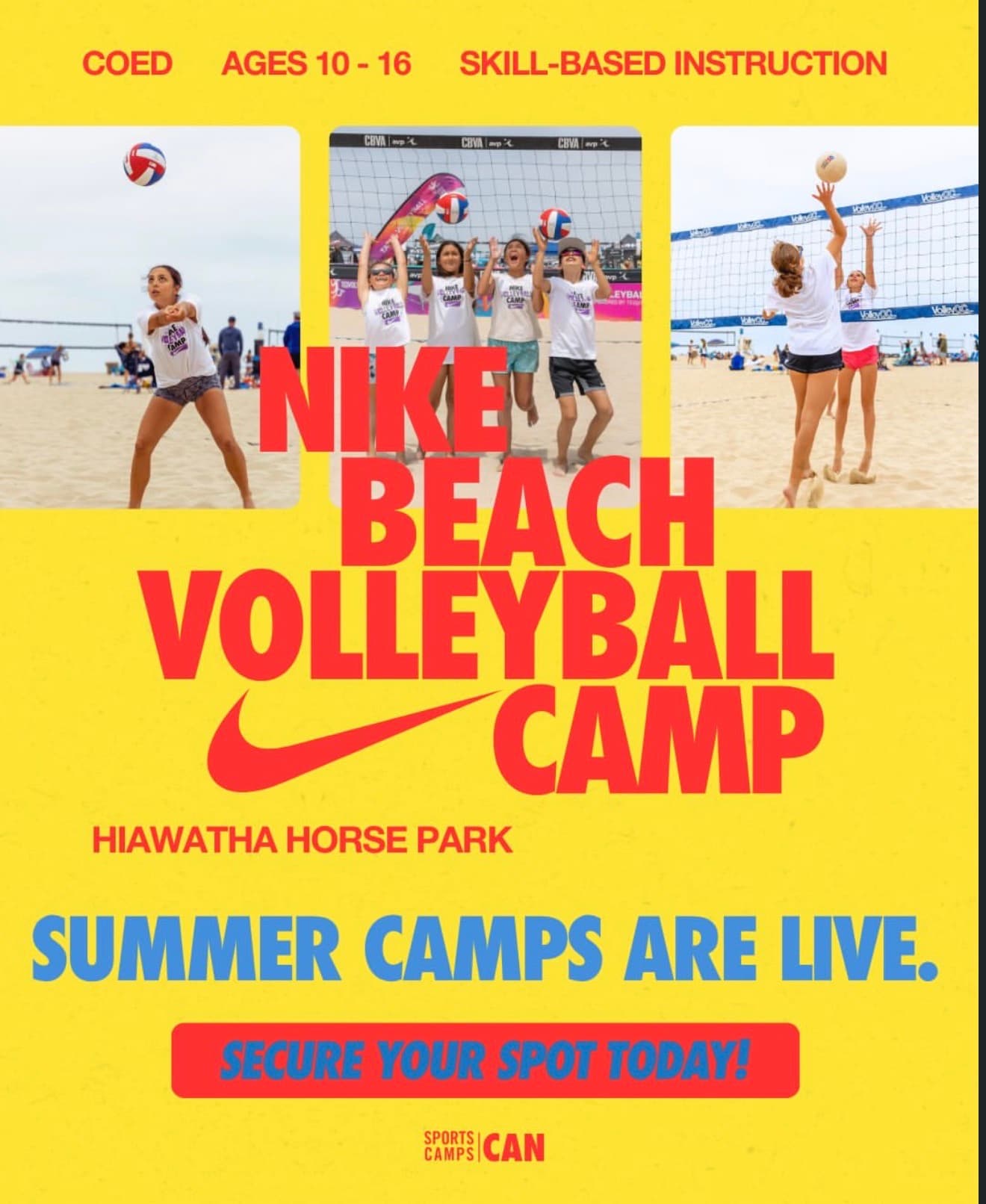 Nike Beach Volleyball Camp - Hiawatha Horse Park (Coed U10-U16) flyer