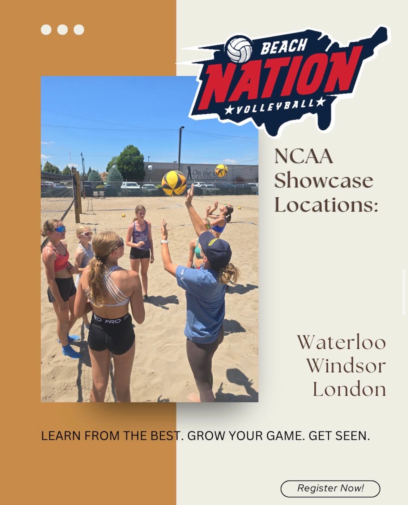 Beach Nation NCAA Coaches Clinic & Showcase - Windsor (Boys & Girls U12-U18) flyer