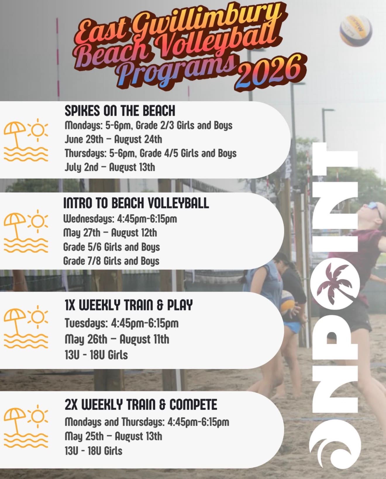 East Gwillimbury Beach - Intro to Beach Volleyball (Coed, Grade 5/6 & 7/8) flyer