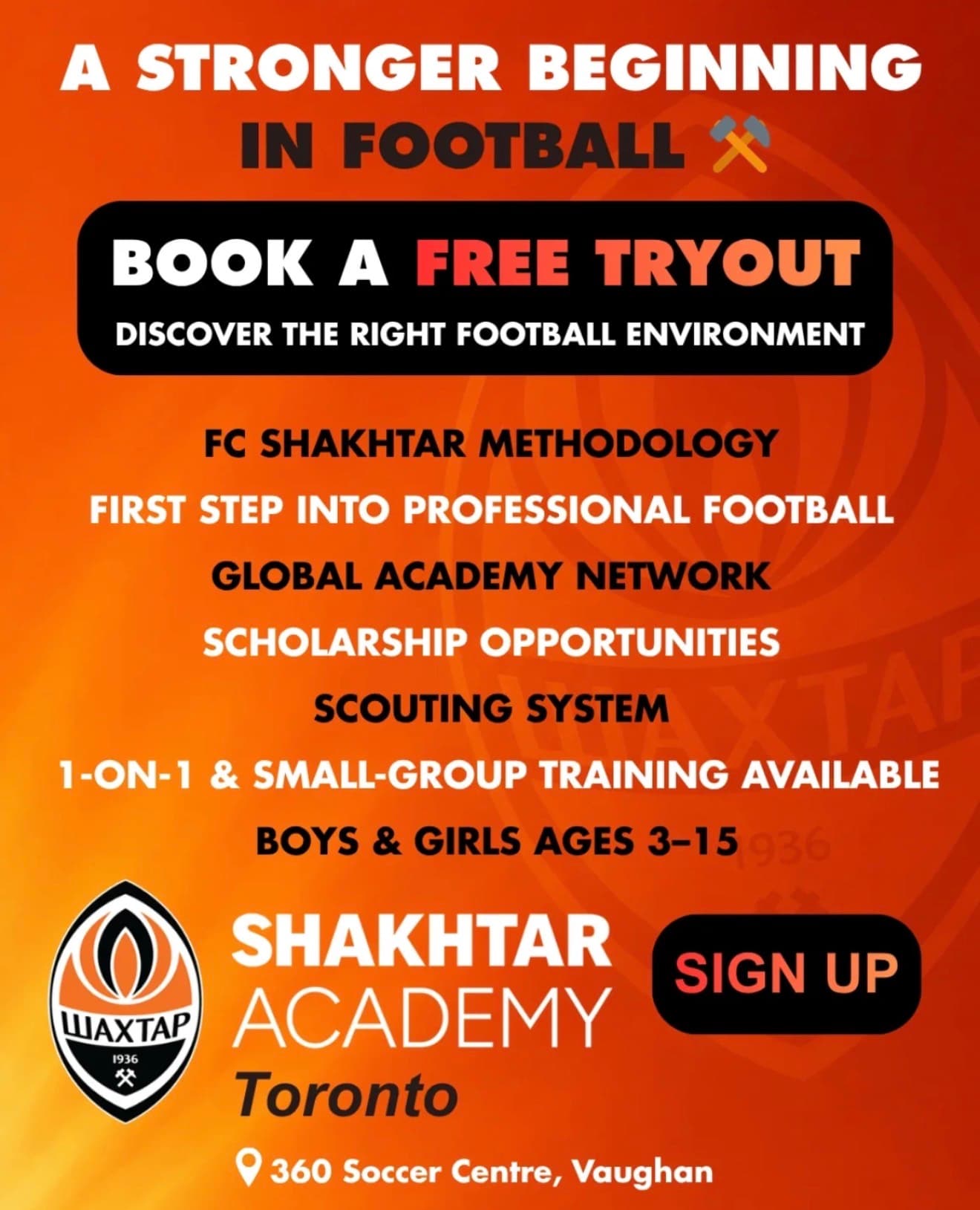 Shakhtar Academy Toronto - Free Soccer Tryout (Ages 3-15) flyer