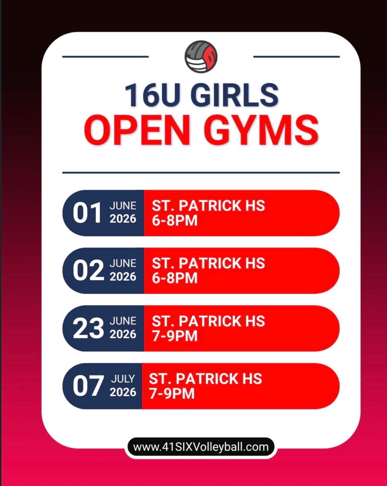 16U Girls Open Gyms flyer