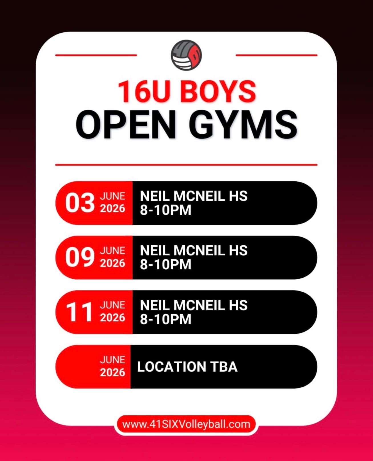 16U Boys Open Gyms flyer