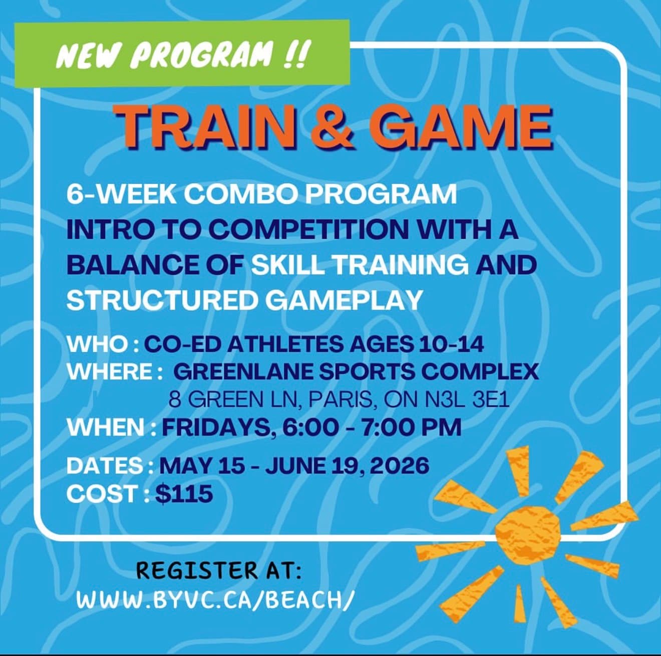 Train & Game - Beach Volleyball Combo (Co-ed Ages 10-14, Spring) flyer