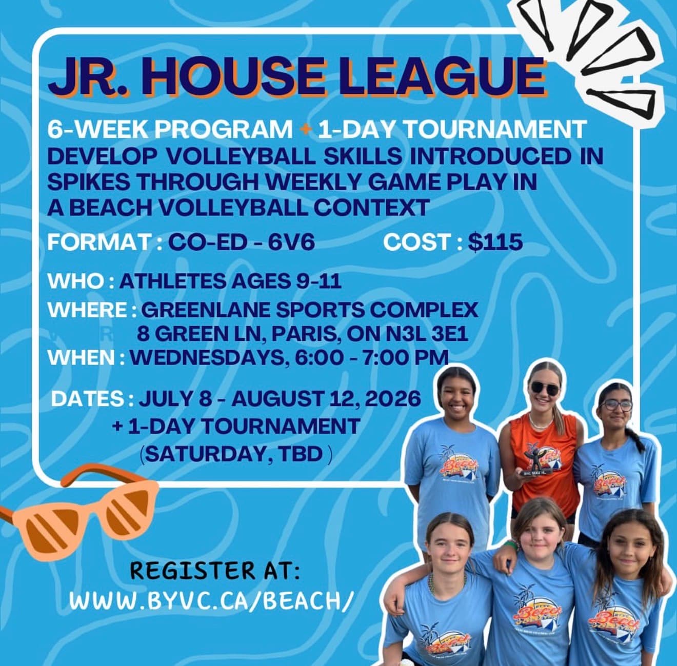 Jr. House League - Beach 6v6 (Co-ed Ages 9-11, Summer) flyer