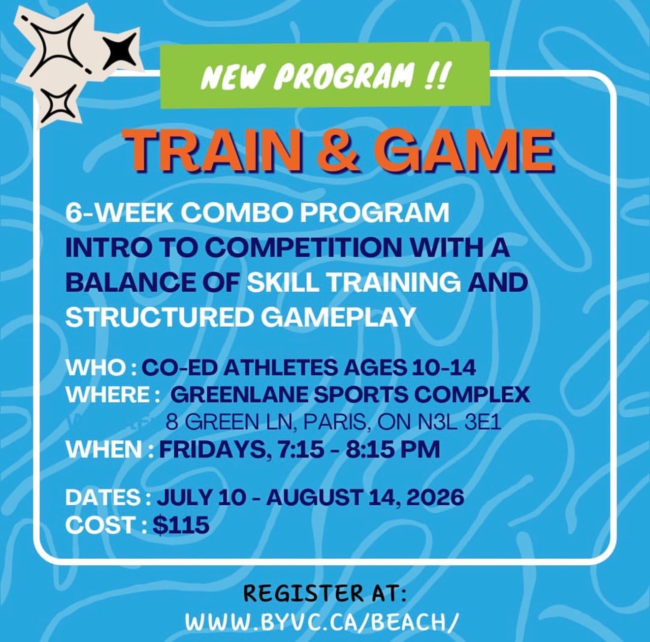 Train & Game - Beach Volleyball Combo (Co-ed Ages 10-14, Summer 7:15PM) flyer