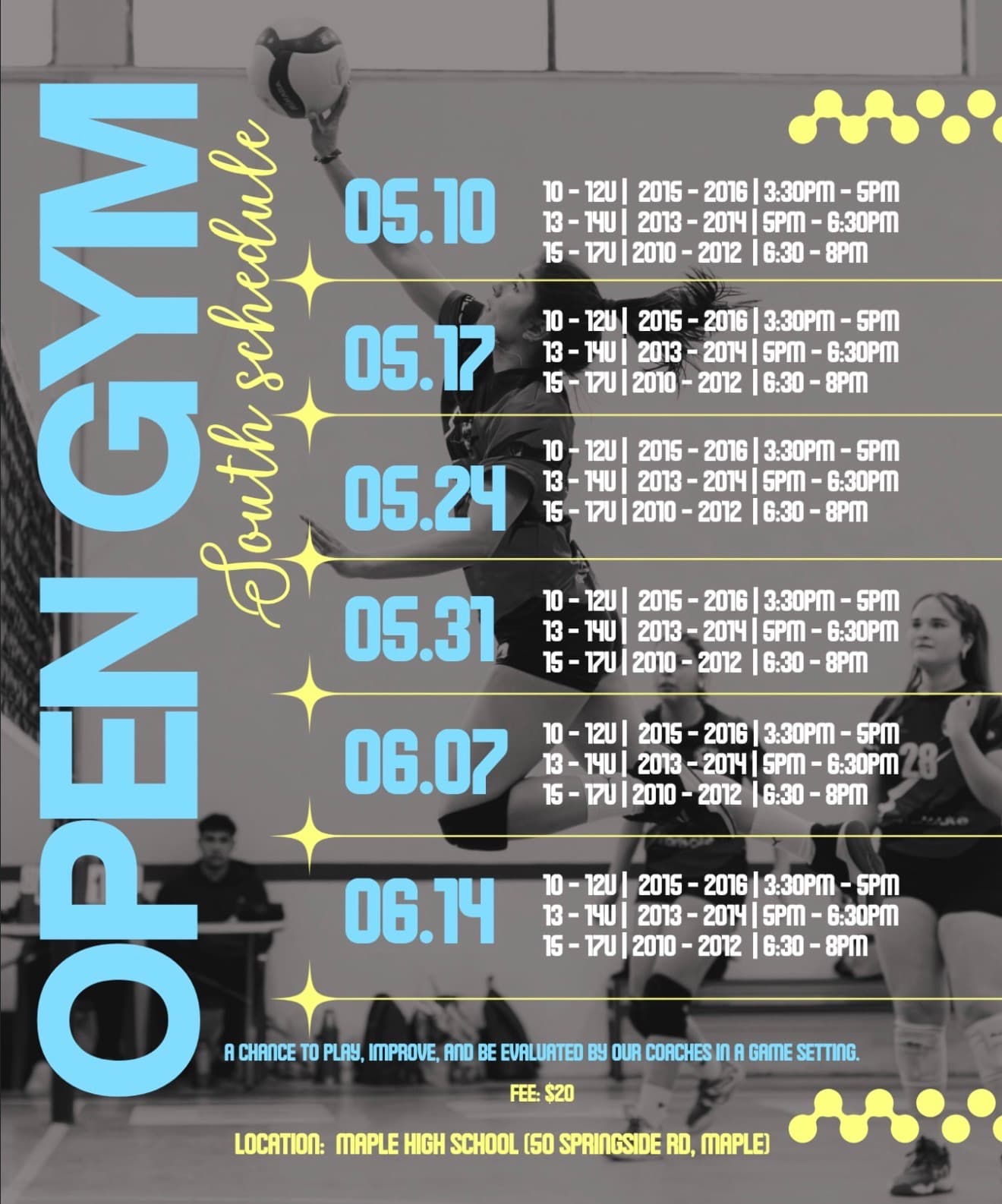 Open Gym - South (U15-U17, Sun PM) flyer