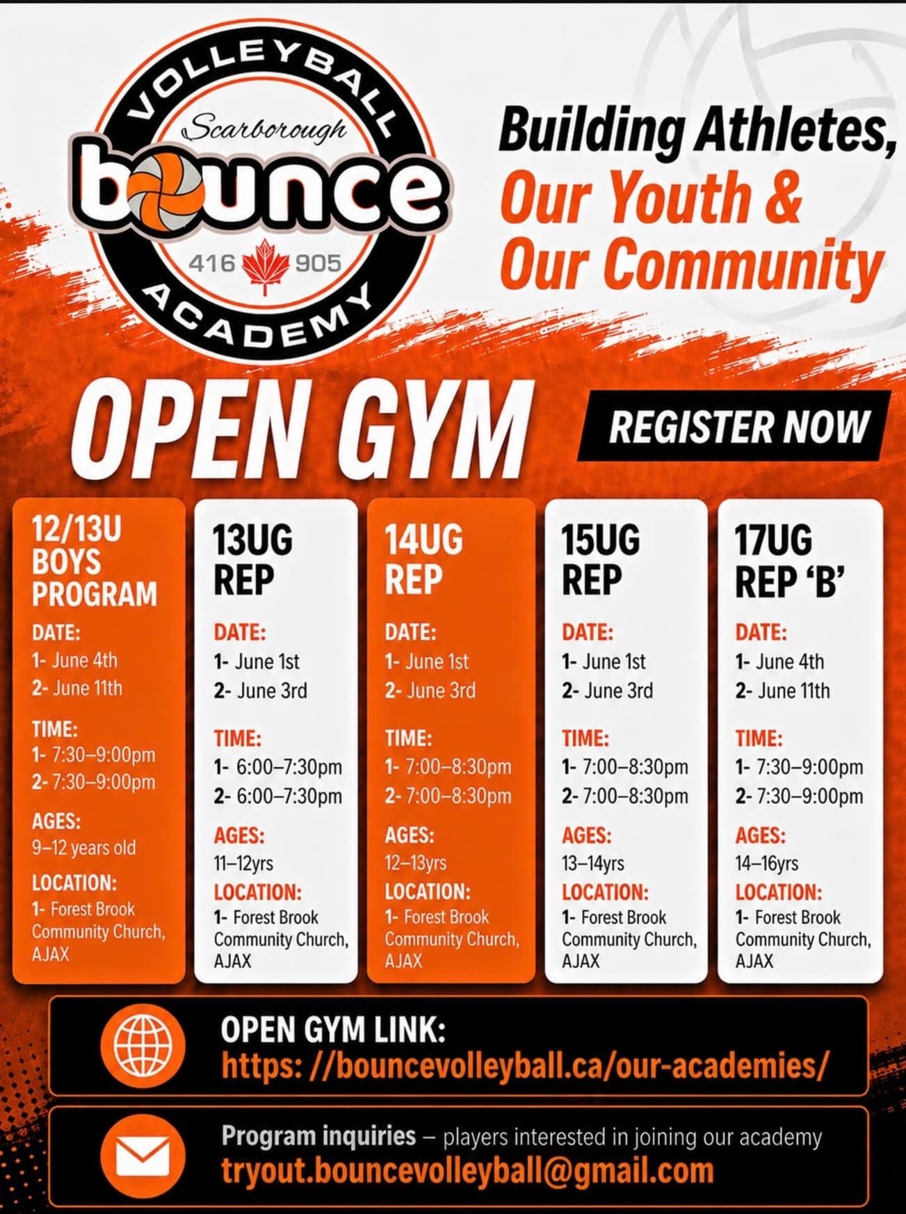 15U Girls Rep Open Gym flyer