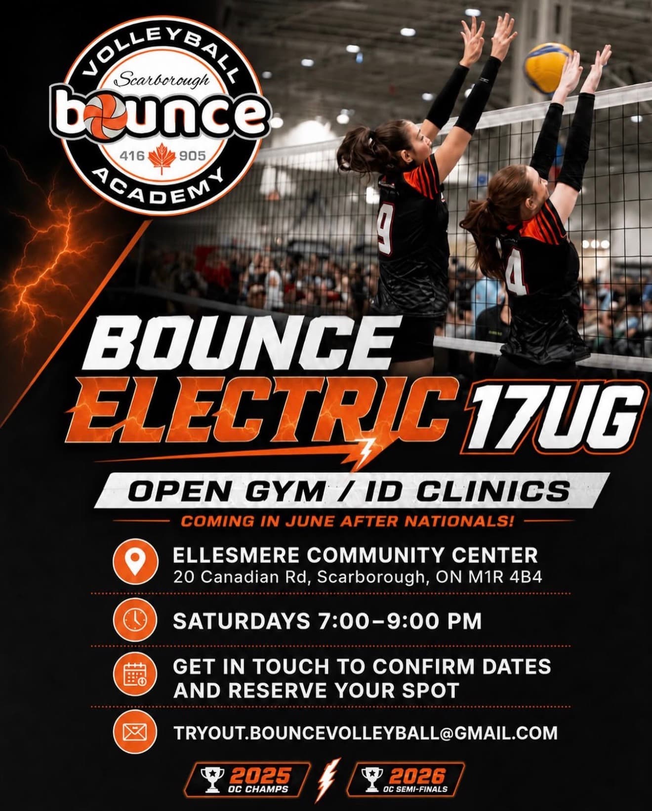 Bounce Electric 17U Girls Open Gym / ID Clinics flyer