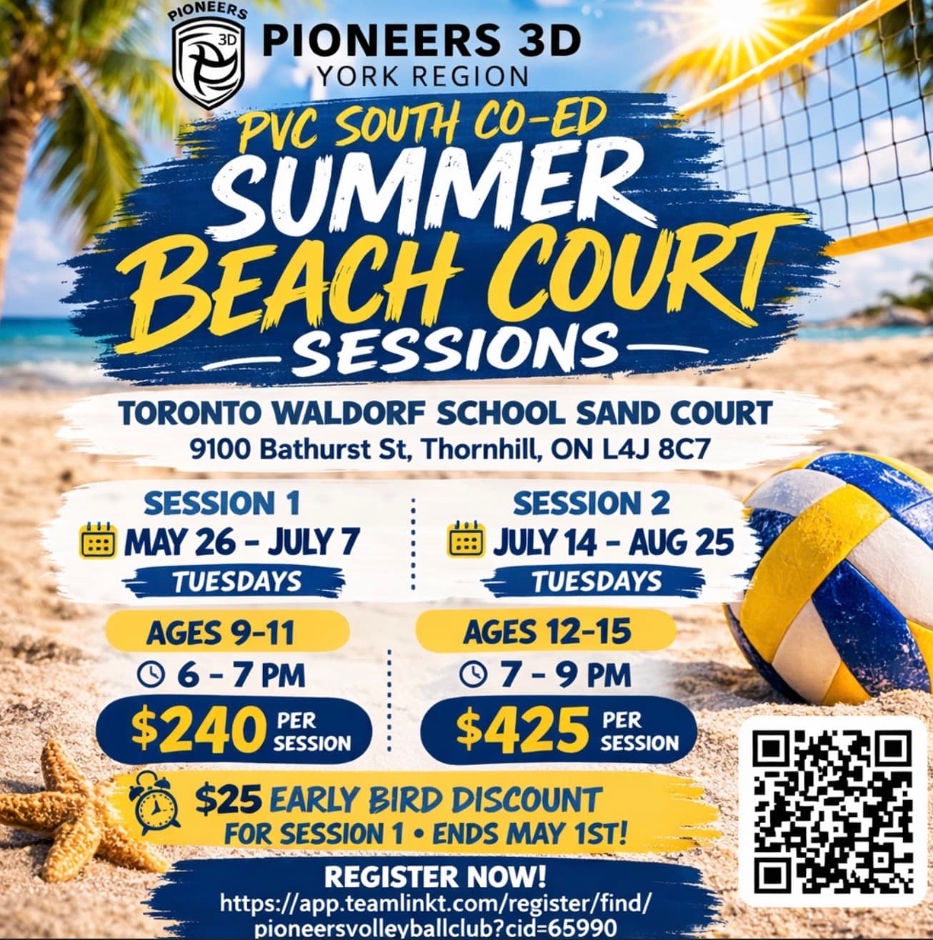 PVC South Co-ed Summer Beach Court Sessions (Ages 9-11) flyer
