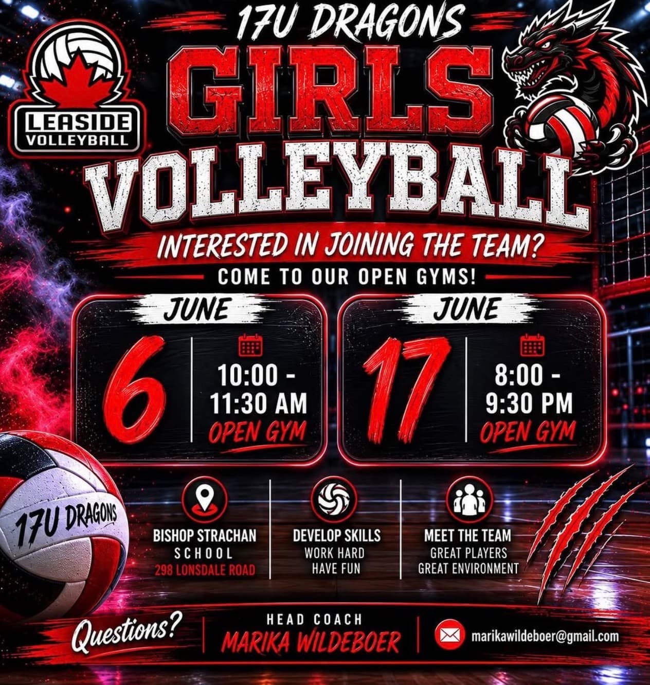 17U Dragons Girls Volleyball Open Gym (June 17) flyer