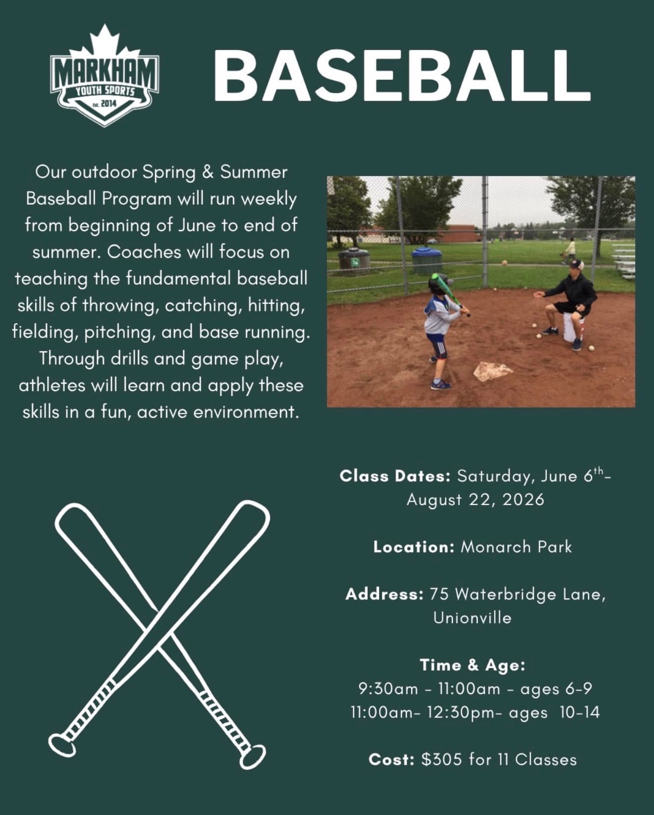 Open Baseball Spring & Summer Program (Ages 6-9) flyer