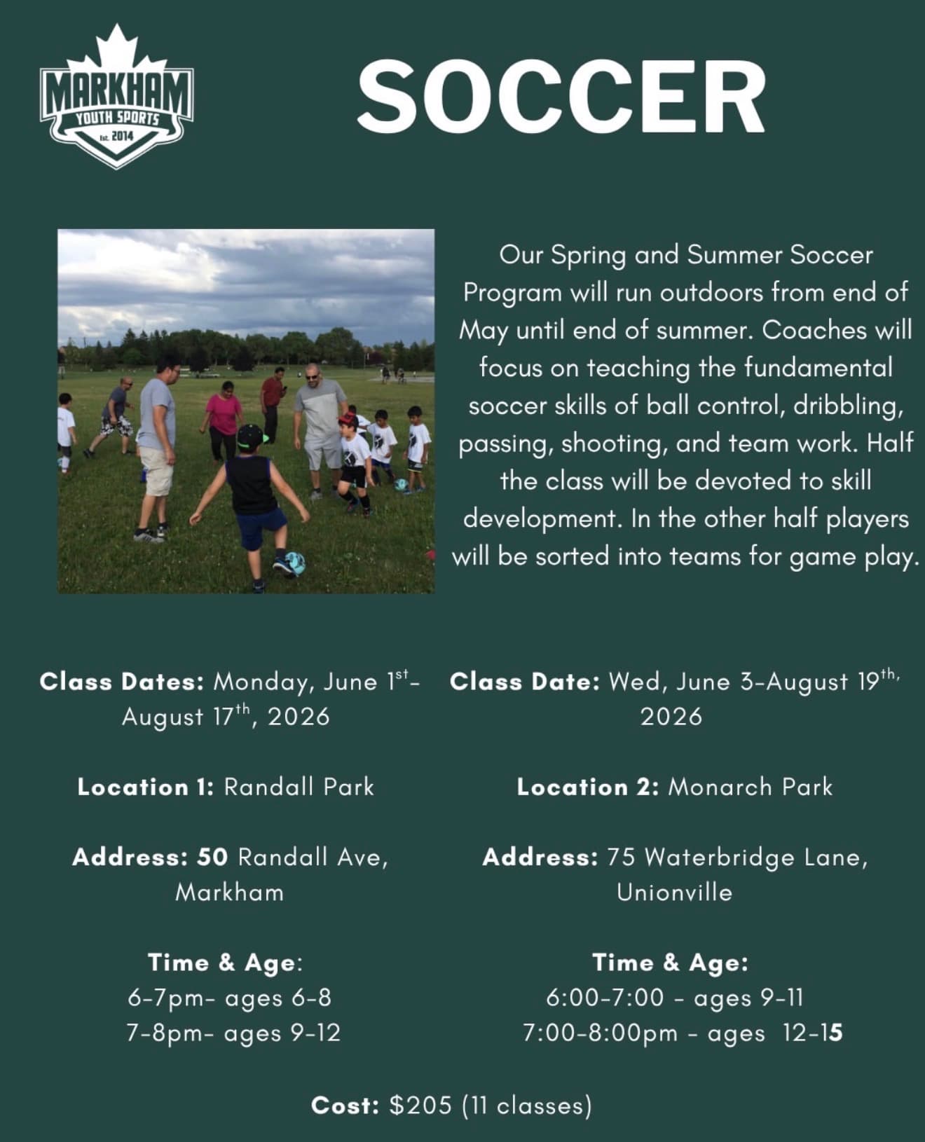 Open Soccer Spring & Summer Program (Ages 9-11) - Monarch Park flyer