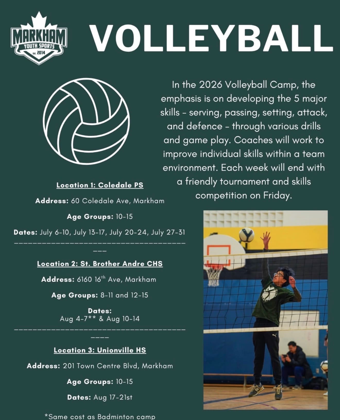 Open Volleyball Summer Camp - St. Brother Andre CHS flyer