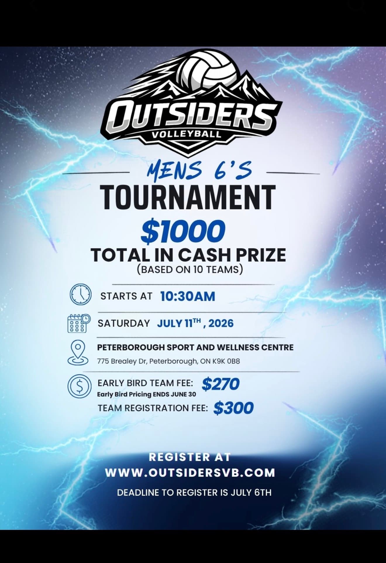 Adult Male Tournament flyer