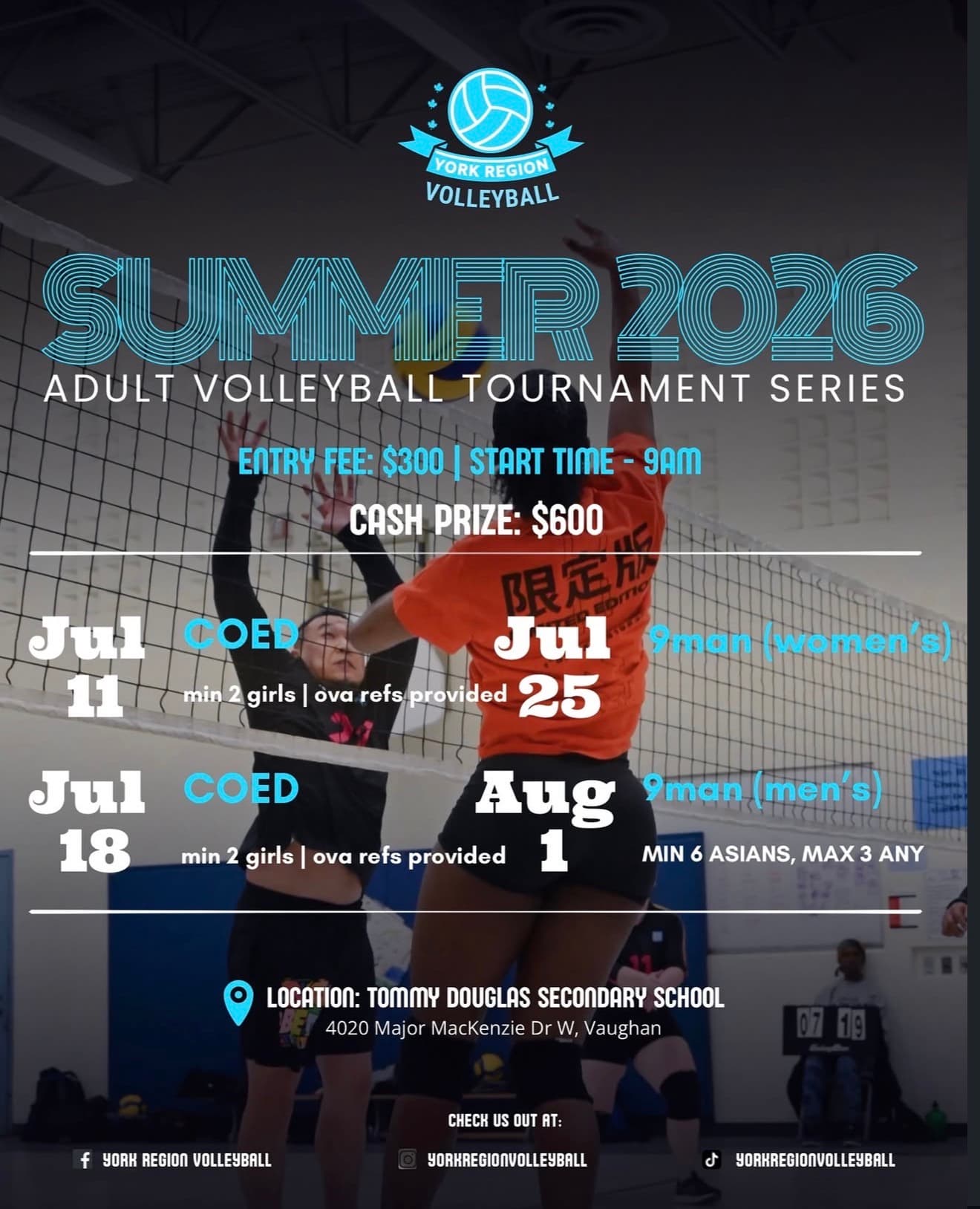Adult Women's 9man Volleyball Tournament flyer