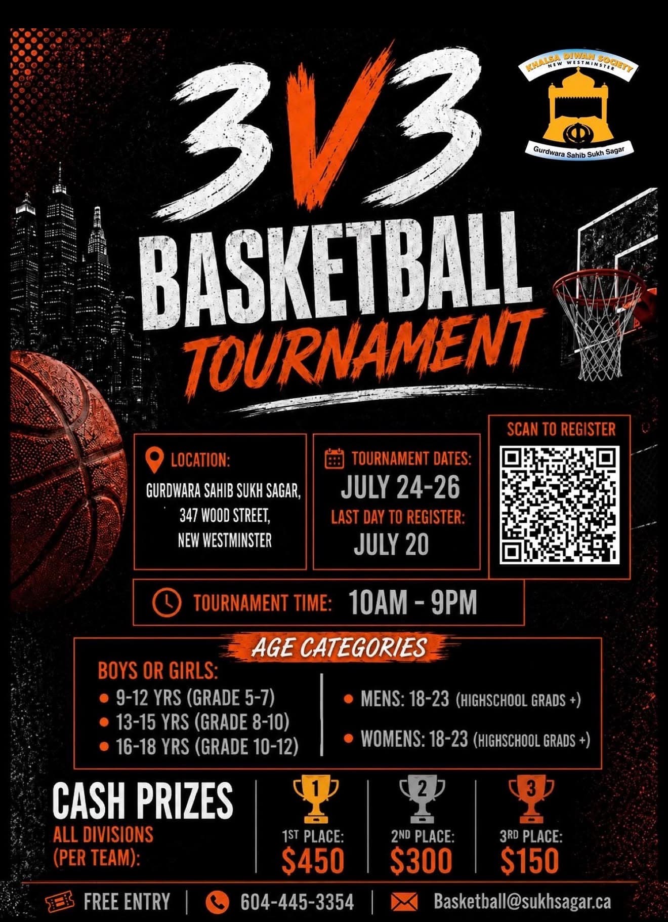 Open 3v3 Basketball Tournament flyer