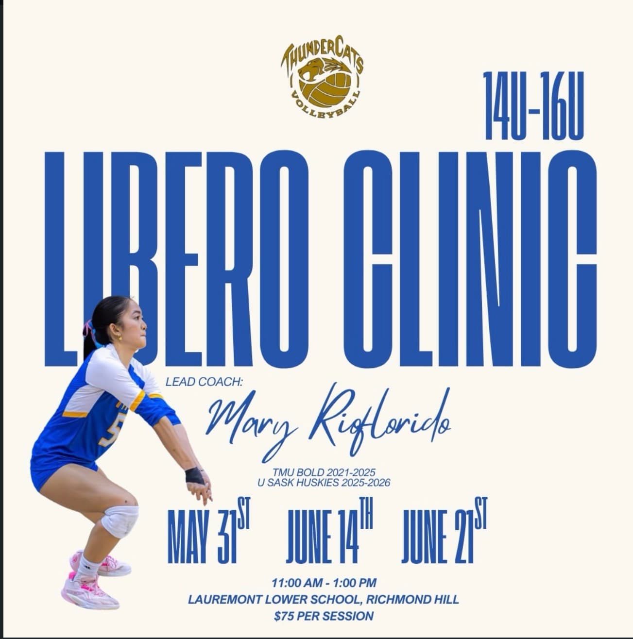 Thundercats 14U-16U Libero Clinic with Mary Rioflorido flyer